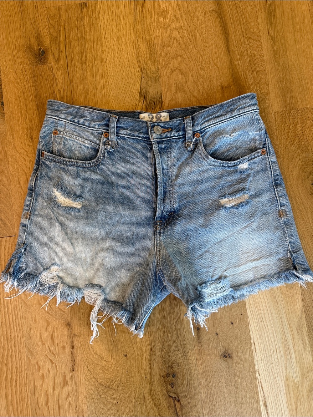 Free People Women’s Twist & Shout Distressed High Rise Denim Shorts